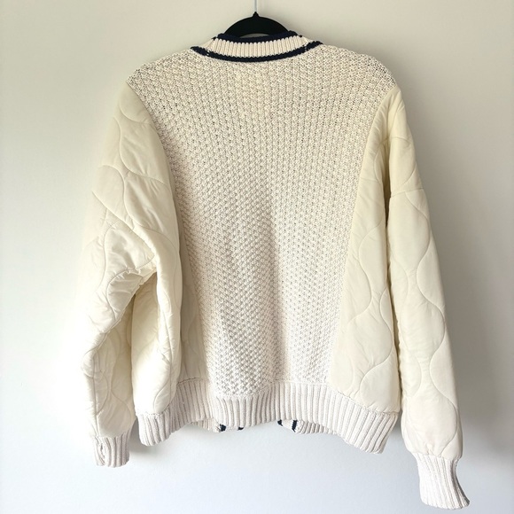 Offline by Aerie Quilted Knit Cardigan Puffer Cream Navy Oversized Sweater Cozy - Picture 11 of 12